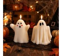 2Pcs Wihte Halloween Candles Set, Cute Halloween Ghost Scented Candles
