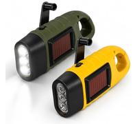 2PCS Wind Up Portable Camping Torch Super Bright Wind Up LED Torch Multi Function Solar Hand Crank Flashlight with Carabiner Hook for Climbing and Hiking Outdoor (Yellow & Green) [Energy Class