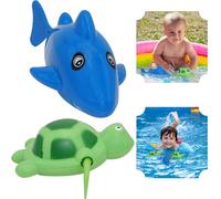2Pcs Wind Up Toys for Water, Clockwork Swimming Toys, Beautiful Sea Animals Dolphin and Tortoise Bath Toys, Floating Swimming Pool Toys for Toddlers 18+ Months