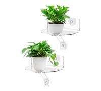 2Pcs Window Plant Shelves,Clear Acrylic Windowsill Plant Shelf with Strong Cup Suction and Support Brackets,20CM Indoor Outdoor Wall Plants Stand for Figures, Plants, Security Cameras, Speakers