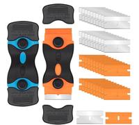 2PCS Window Scraper Tool, Orange and Blue Double Edged Non Scratch Scraper Cleaning Tool with 19Pcs Blades, Multi Surface Cleaning Tool for Windows, Sticker, Wallpaper, Glass