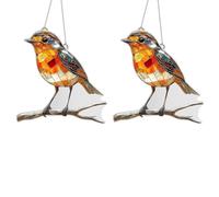 2pcs Window Sun Catcher, Robin Bird Sun Catcher, Stained Acrylic Hanging Garden Ornaments, Beautiful Bird Garden Hanging Ornaments, 2D Flat Robin for Home Wall Outside Porch Room Garden Decoration