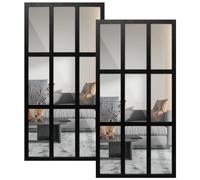 2Pcs Window Wall Mirror Wood Framed Wall Decor Vintage Rustic Arched Window Shape Mirror Sticker Decorative Farmhouse Entry Mirrors 22x44cm for Living Room Bathroom Bedroom (black (rectangular))