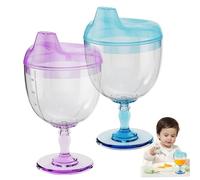 2PCS Wine Sippy Cup, 150ml Clear Wine Glass Sippy Cup, Plastic Baby Sippy Cup with Lid, Kids Sippy Cups No Spill for Milk, Juice