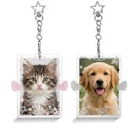 2Pcs Wing-Shaped Photocard Holder, Star Photocard Holder, Clear Acrylic ID Badge Display with Keychain Pendant Design for Idol Card Photo Album and Collectible Photocards Storage Accessories