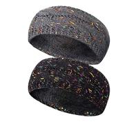 2pcs Winter headbands for women, warm headbands for women, Knitted Headband with Multicoloured Flecks, Colored thread women's headband hair accessories(Black+Grey)