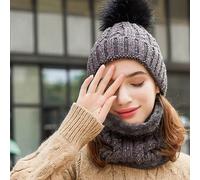 2Pcs Winter Knitted Hat & Scarf Set-Grey