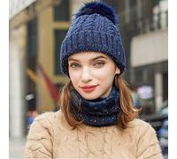 2Pcs Winter Knitted Hat & Scarf Set-Navy