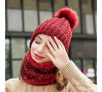 2Pcs Winter Knitted Hat & Scarf Set-Red