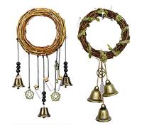 2Pcs Witch Bells Protection Door Hangers, Witch Wind Chimes Wreath, Handmade Hanging Wiccan Magic Wind Chimes for Home Doorknob Witchcraft Decorations