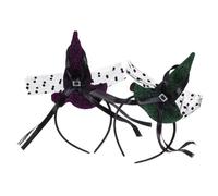 2pcs Witch Hat Headband, Green Cloth Hair Accessory for Costumes | Pointed Hat Design, Comfortable Clasp that Will Not Hook Strands, for Women, Photo Booths and Party Dressing