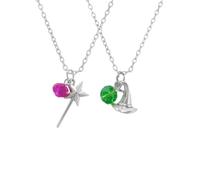 2Pcs Witch Magic Wand and Wizard Hat Pendant Necklace Set for Women BFF Red Green Crystal Charm Adjustable Chain Halloween Costume Party Matching Friendship Jewelry Gifts for Fairy Stick Lovers