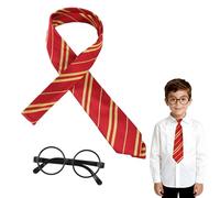 2PCS Wizard Costume Accessories Set, Wizard Glasses, Red and Gold Wizard Stripe Headband, Necktie, and Retro Round Glasses, Costume Cosplay, For Halloween, Christmas, or Fancy Dress Parties