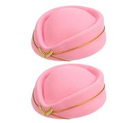 2pcs Women Air Hostess Hat in Wool Felt, Vintage 1940s Pink | Classic Silhouette, Breathable Wear, for Uniforms, Theatrical Costumes, Themed Events and Stage Use