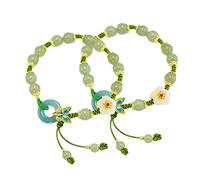 2Pcs Women Bracelet Butterfly Flower Imitation Jade Stone Summer Bracelet Handmade Braided Bracelets Adjustable Lucky Bracelets