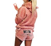 2pcs Women Cat Pajamas Cute Girls Sleepwear Soft Bathrobe Shorts Winter Lounge Sleepwear Sets (Color : Pink, Size : S)