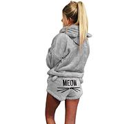 2pcs Women Cat Pajamas Cute Girls Sleepwear Soft Bathrobe Shorts Winter Lounge Sleepwear Sets (Grey,L)