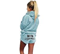 2pcs Women Cat Pajamas Cute Girls Sleepwear Soft Bathrobe Shorts Winter Lounge Sleepwear Sets (Sky Blue,4XL)