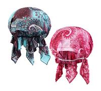 2PCS Women Chemo Headwear Printed Satin Turban Hats Headscarf Silky Beanie Cap Hair Loss Sleep Hat Head Wraps (#2)