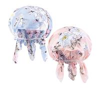 2PCS Women Chemo Headwear Printed Satin Turban Hats Headscarf Silky Beanie Cap Hair Loss Sleep Hat Head Wraps (#4)