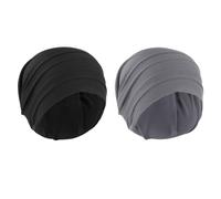 2PCS Women Cotton Turban Hat Stretchy Pre Tied Chemo Hats Slouchy Beanie Cap Soft Breathable Bandana Head Wrap Alopecia Hat Hair Loss Headwear for Chemo Sleeping (UK, Alpha, One Size, Black+Grey)