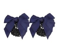 2pcs Women Hair Bun Net Bowknot Clip for Bank Staff and Nurses | Blue Cloth Finish, Strong Hold and Neat Hair Control, Formal or Casual Occasions, Service Use