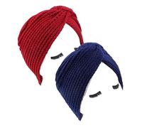 2PCS Women Knitted Turban Hats Head Wrap Autumn Winter Stretchy Beanie Cap Chemo Headwear (Wine Red+Navy Blue)