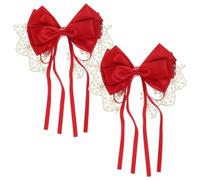 2pcs Women Lace Bow Barrette Clip Lightweight Decorative Red | Elegant Sweet Style, Metal Clasp, Comfortable Wear, for Teens and Women, Pretty Accessory