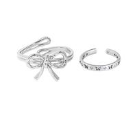 2Pcs Women Open Rings Set Vintage Bowknot Stackable Thumb Adjustable Open Set Smooth And Comfortable