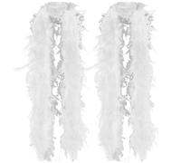 2Pcs Women' s Feather Boa,Turkey Feather Boa Fancy Dress Decoration for Wedding Dance Craft Party Dress Up Halloween Costume Decoratio,2 Meters Long