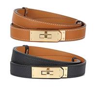 2Pcs Women Skinny Leather Belt, Alloy Turn Lock Buckle Belts with Silver Gold Buckle, Adjustable Thin Waist Belts for Women for Jeans Dresses Fashion Pants Coat