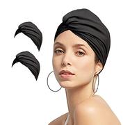 2pcs Women Turban Style Swimming Cap Pleated Fabric Swim Pool Beach Surfing Bathing Shower Cap Elastic Ears Protection Soft Cross Beanie Headwear Chemo Night Sleep Hat Solid Color For Long Short Hair