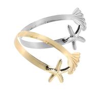 2pcs Women's Adjustable Sea Star Seashell Iron Cuff Bangle for Travel