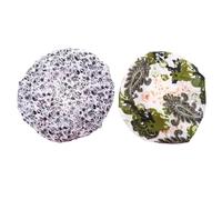 2pcs Women's Double Layer Shower Cap Satin PEVA Waterproof Bonnet | Printed Bathing Hat, Reusable Lightweight Cover, for Women Showering and Makeup