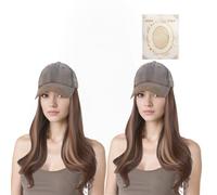 2PCS Women's Long Straight Curly Hairpiece with Hat, 50cm,Wig Caps for Women, Wigs for Women, Old Denim Peaked Cap Wig, For All Seasons, Convenient, Stylish, Breathable, Slimming, For Gift Giving