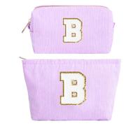 2PCS Women's Makeup Bag, Pink Travel Cosmetic Bag, Toiletry Bag with Letters, Corduroy Makeup Bag, Birthday Christmas Gift for Mom Women Girlfriends Best Friends, purple, B