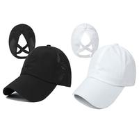 2Pcs Womens Pony Hat High Ponytail Baseball Cap,Running Cross Hat Girls, Messy Bun Caps Adjustable Quick Drying Trucker Hats Mom Black