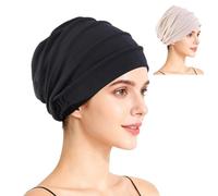 2Pcs Women's Soft Chemo Beanie Hat, Chemo Headwear for Women UK, Stylish Chemo Hats for Women, Elastic Cotton Cancer Headwear Breathable Chemo Head Scarf for Sleeping, Cancer Patients Hair Loss Black
