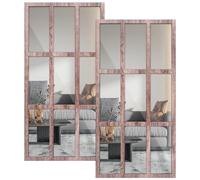 2PCS Wood Arched Square Window Style Rustic Farmhouse Accent Mirror - 44CM/17 inch Framed Entry Mirror for Living Room, Bathroom, Bedroom, Kitchen (Brown Rectangle)