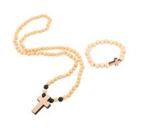 2pcs Wood Bead Catholic Rosary Necklace Bracelet Set for Women Prayer