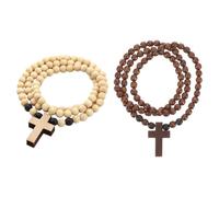 2pcs Wood Beads Cross Necklace for Men Remembrance Day Tribute Brown | Wooden Beaded Style, Cross Shape, Modern Hip Hop Streetwear, Daily Wear for Men and Gift Shoppers