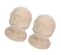 2pcs Wood Finials Decorative Fence Caps Wooden Fence Post Cap | Unfinished Ball Finials, Hardwood Finial for Headboards, Staircase DIY, Khaki Pineapple Motif, Smooth Finish