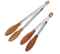 2Pcs Wood Food Tongs Rustproof Salad Tongs with Tips Locking Storage Serving Tong Portable Multifunctional Kitchen Tongs for Cooking Flipping Grilling