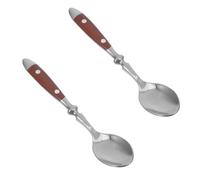 2pcs Wood Handle Stainless Steel Teaspoon for Tea, Coffee, Home Use