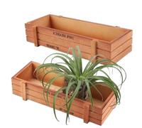 2PCS Wood Planter Box, Rectangle Wood Rustic Flower Boxes Windowsill Planter Cactus Succulent Box for Home Outdoor 22.7 * 10 * 4.8cm/8.9 * 3.9 * 1.9in