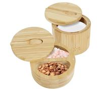 2Pcs Wood Salt and Pepper Bowl Box with Swivel Lid Round Spice Box Elegant Salt Keeper with Compartments Portable Seasoning Pot Bowl Jars Tea Caddy for Salts, Spice and Herbs Storage(1-2 grid)