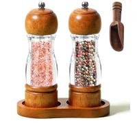 2Pcs Wood Salt and Pepper Grinder Set Abrasion Resistant Spice Grinder Coarse Fine Adjustable Salt and Pepper Mill Set for Home
