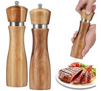 2Pcs Wood Salt and Pepper Grinder Set Manual Salt Pepper Mill Grinder Coarseness Adjustable Salt Grinder with Ceramic Core Refillable Mill Grinder Set Ergonomic Pepper Mill for Salt Chili Coriander