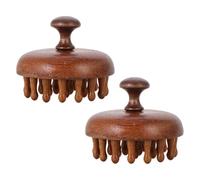 2pcs Wood Scalp Massage Brush Round Disk Brown Scalp Comb