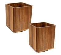 2PCS Wood Utensil Holder,360°Rotating Acacia Wood Cutlery Boxes Thickened Stable and Practical Ventilation Holes Keep Container Dry for Vases,Coffee Beans,Stirrers,Candies,Nuts,Snacks 18.3*15*15cm